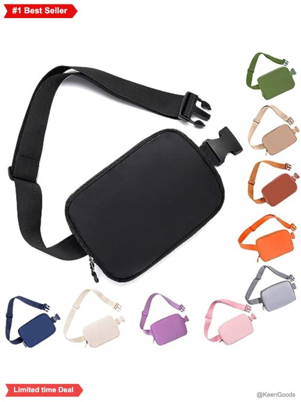 Nylon waterproof belt bag fanny pack crossbody for women, adjustable strap